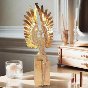 Winged Sitting Angel Sculpture Home Decor Artistic Figurine for Shelves,Vanity Great Birthday,Commemorative Gift for Women and Family Members (Golden)