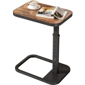 Kitstorack Adjustable Height C-Shaped End Table, 9-Level Side Table with Metal Rounded Edge, Couch Table that Slides Under Sofa or Bed for Eating, Working, and Drinks, TV Tray for Small Spaces, Brown