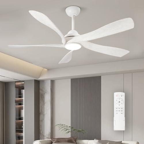 Melkelen Ceiling Fans with Lights and Remote,56in Ceiling Fan with 5-Blades,Quiet Reversible DC Motor,6 Speed, Dimmable LED Light,White Ceiling Fan for Bedroom/Living Room/Kitchen/Patio