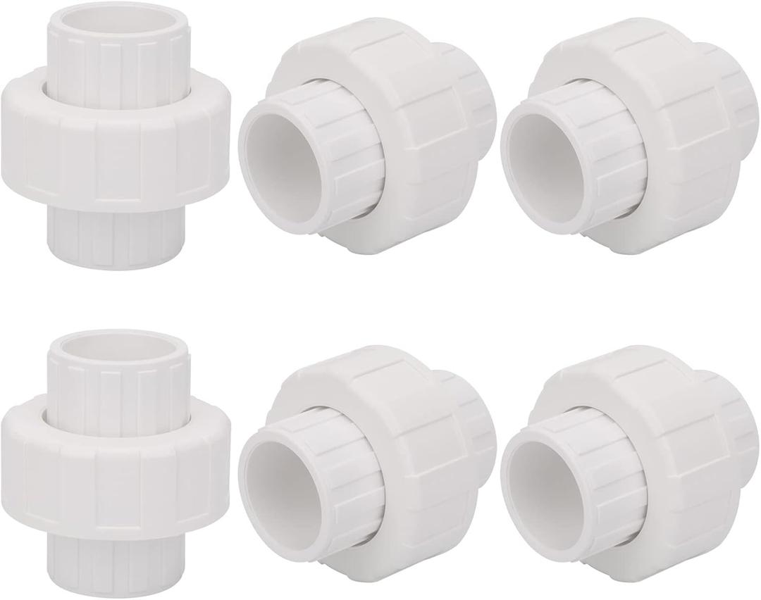 6Pcs 3/4" PVC Union Coupling Pipe Fitting (Socket x Socket) 3/4Inch PVC Slip Union PVC Adapter Coupling Schedule 40, EPDM O-Ring, White