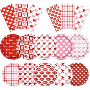 Valentine Party Plates and Napkins,60pcs Valentines Day Party Decorations Tableware Red and Pink Heart Paper Plates and Napkins for Valentine Party Supplies
