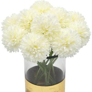 10Pcs Artificial Fake Flower Plants Silk Chrysanthemum Ball Hydrangea Arrangements Wedding Bouquets Decor Home Kitchen Garden Party Table Floral Centerpieces DIY(White)