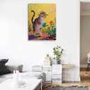 Funny Cat Gardening Canvas Wall Art Framed Print Painting Whimsical Animal with Flowers Wall Decor Artwork Poster Colorful Playful Scene for Kitchen Bathroom Office Country Decor 16x24 Inches