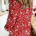 2 x Dokotoo Women's Casual V Neck Alicia Floral Print Roll Up Long Sleeve Chiffon Button Down Blouses Bohemian Top Shirts