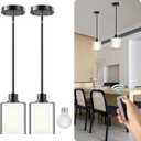 Modern Pendant Lights Kitchen Island 2 Pack, Height Adjustable Hanging Lighting Fixtures with Remote, 3 Color Modes, Ceiling Lighting for Dining Room Bedroom Farmhouse - Black