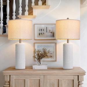 PoKat 27.5'' Tall Table Lamps for Living Room Set of 2, Stone-Like Ceramic Bedroom Lamps for Night Stands, Farmhouse Bedside Lamps for Bedroom Living Room, Nightstand Lamps for End Table, Hallway