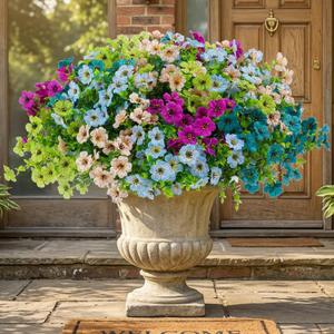 Artificial Flowers for Outdoor Decor, 16 Pack UV-Resistant Fake Colorful Silk Daisy Flowers, Perfect for Spring & Summer Decorating  Front Porch, Patio, Window Boxes, and Potted Plants (Mixed Color2(green,teal,purple,blue,champagne))