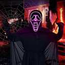 Ghost Face Mask,Halloween Screm Mask LED Scary Skull Mask Horror Full Head Masque Decorations Costume Creepy Cosplay