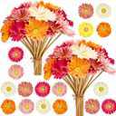 WILLBOND 36 Pcs Artificial Gerbera Daisies Flowers 15 in Pink and Orange Fake Daisy Bouquet with Flexible Stems Boho Faux Wildflower for Wedding Bridal Groovy Party Home Kitchen Decor, 6 Colors