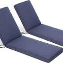 Aoodor 72" x 21" Patio Chaise Lounger Cushions, Fade-Resistant and Water-Resistant Olefin Fabric Slipcovers with Sponge Foam, Set of 2, Dark Blue