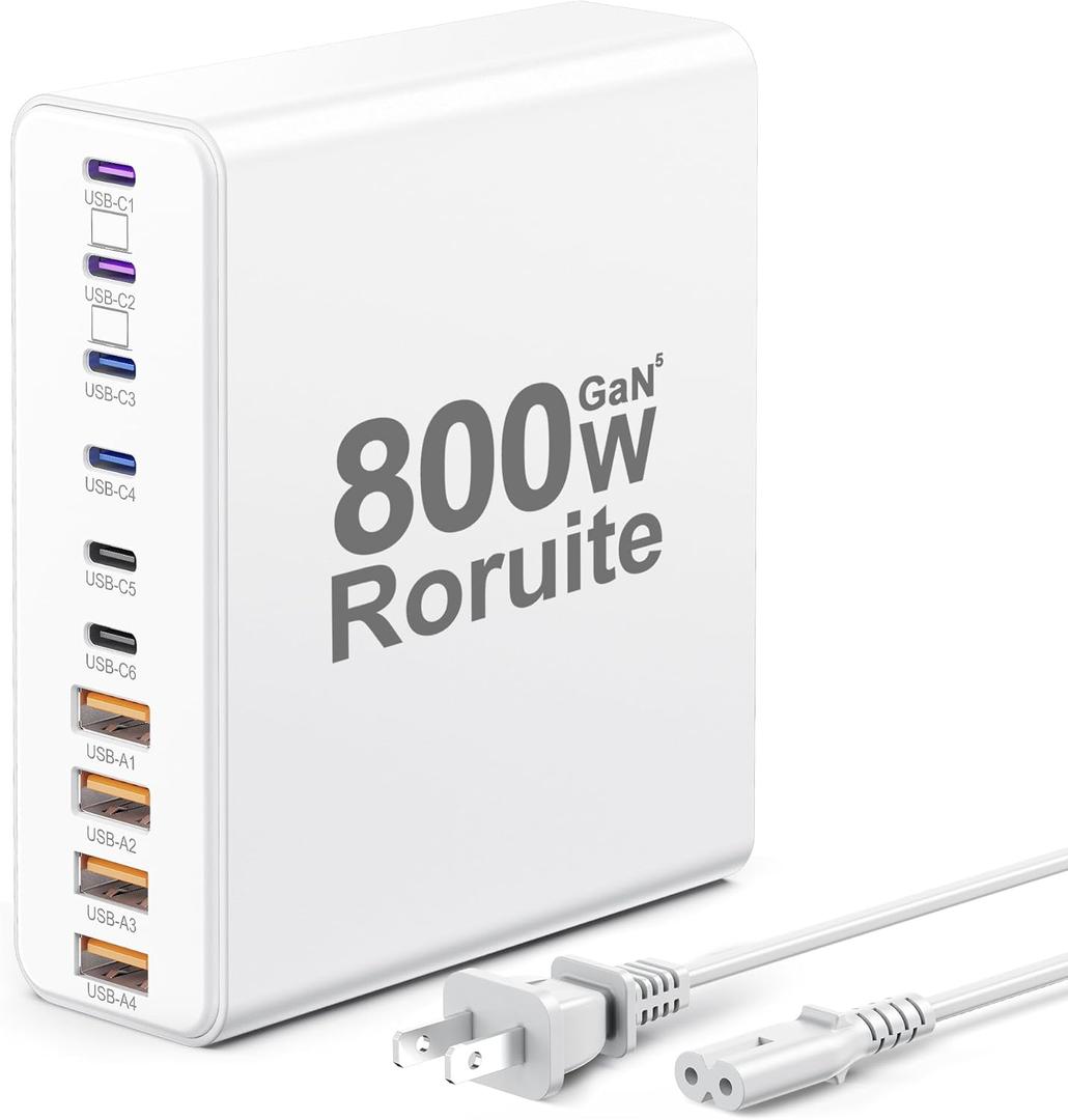 800W USB C Charging Station, 120W PD GaN5 Super Fast USB C Charger Block-10 Port, Type C Fast Charging Block for PC Laptop MacBook Pro/Air Charger Adapter with iPhone 17 16 15 14 Pro Max, iPad, Galaxy (White)