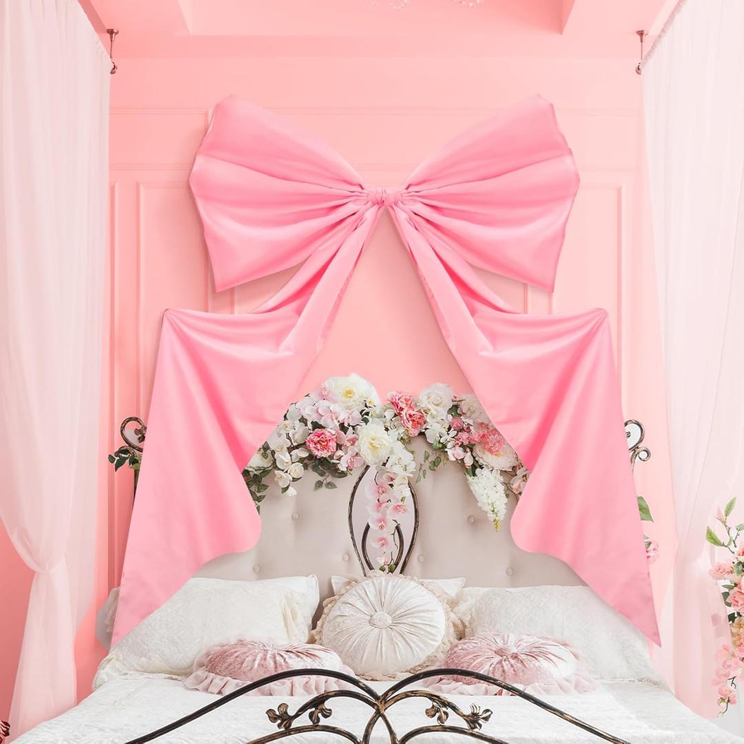 Wavwavw Big Wall Bow Decorations 39 x 72 Inch Giant Birthday Party Decor Ribbon Hanging Tie Bow Decor for Coquette Party Baby Shower Wedding Bridal Bachelorette Supplies(Pink,Polyester,Weeding)