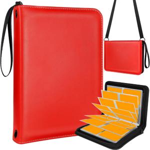 for 4 Pocket Trading Card Binder for 440 Cards - Large Capacity Card Collection Album Folder with Zipper for Men Boys Teens Kids Cute Red Design for Sports Cards Game Cards with Sholder Strap