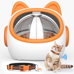 Smart RFID Cat Feeder with Collar Sensors  Automatic Timed Pet Feeder for Multi-Cat, 4 Feeding Modes, Voice Recorder, LCD Display, Wet/Dry Food Compatible (PB-01-C)