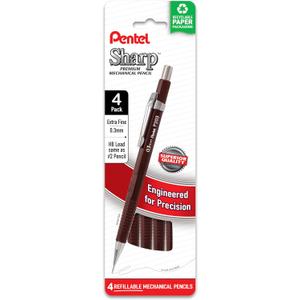 Pentel Sharp Mechanical Pencil, (0.3mm), Extra Fine Line, Brown Barrel, Pack of 4