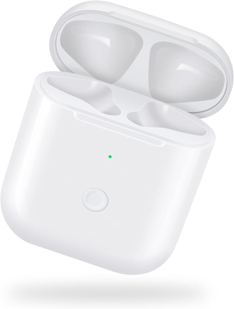 Jinstyles Wireless Charging Case Replacement Compatible for AirPods 1st & 2nd Generation Charger Case with Bluetooth Sync Pairing Button (White)