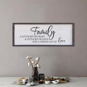 Family A Little Bit Of Crazy Sign Wall Decor 40"15" Rustic Farmhouse Living Room Large Soild Wood Framed Hallway Hanging Sign Aesthetic Inspirational Quotes Entryway Home Wall Art (Black)