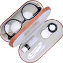 Muf 2 in 1 Contact Lens Case and Glasses Case, Double Sided Design with Mirror, Portable Travel Kit with Tweezer, Remover and Solution Bottle, Walnut Wood