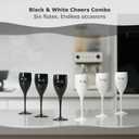 Acrylic Champagne Flutes Colorful & Reusable Plastic Champagne Glasses for Mimosa Bar, Brunch, Weddings, Parties 6-Pack Mixed Colors Stemmed Acrylic Wine Glasses (Black and White)