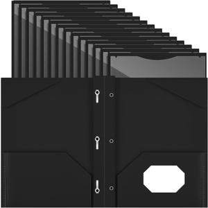 Henoyso 36 Pcs Plastic Folder with Clear Front Pocket and 3 Prong Plastic Folders with Card Slot Pocket Folders with Prongs for School Office (Black)