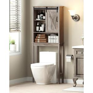 Crestlive Products Over The Toilet Storage Cabinet, Wood Bathroom Organizer with Adjustable Shelves and Sliding Barn Door, Space Saver-Gray (Grey)