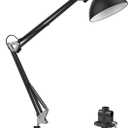 LEPOWER Metal Desk Lamp, Adjustable Goose Neck Architect Table Lamp with On/Off Switch, Swing Arm Desk Lamp with Clamp, Eye-Caring Reading Lamp for Bedroom, Study Room &Office (Black)
