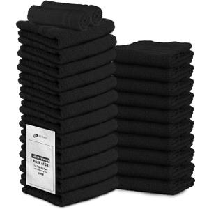 24 Pack Black Hand Towels 100% Cotton Spa Towels  16x27 inches Highly Absorbable Facial, Gym, Hair, Face, Bulk Small Towels (Not Bleach Proof)