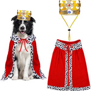 Dog Halloween Costumes, Dog King Costume Funny Pet King Cloak and Crown Set Prince Cape Halloween Costumes for Small Medium Large Dogs Pets (Medium) (Red)