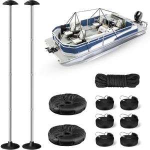 Pontoon Cover Support Poles with Ring Sandbag Much More Stable,Adjustable Boat Cover Support System Won't Retract for Pontoon,Jon,Bass,V-Hull Boat with Heavy Duty Straps,Stainless Steel