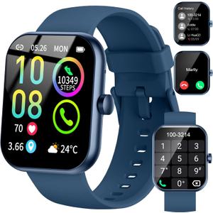 Smart Watch for Women Men(Answer/Make Call), Smartwatch 1.96" HD Fitness Activity with with Heart Rate/Pedometer/Sleep/IP68 Waterproof, Bluetooth Call/ 110+ Sport Running Watch for Android iOS Blue
