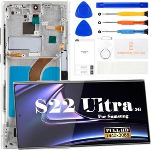 OLED for Samsung S22 Ultra 5G Screen Replacement for Samsung Galaxy S22 Ultra 5G LCD Display SM-S908 SM-S908B Digitizer Touch Screen Assembly with Frame US Version Silver (with Fingerprint)