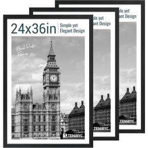 24x36 Poster Frame, Black Wood, 3 Pack, Wall Hanging for Picture
Thick Polished Plexiglass, Large Movie Poster Frame Wall Display for Art, Prints, Landscapes - Gallery, Studio, Office