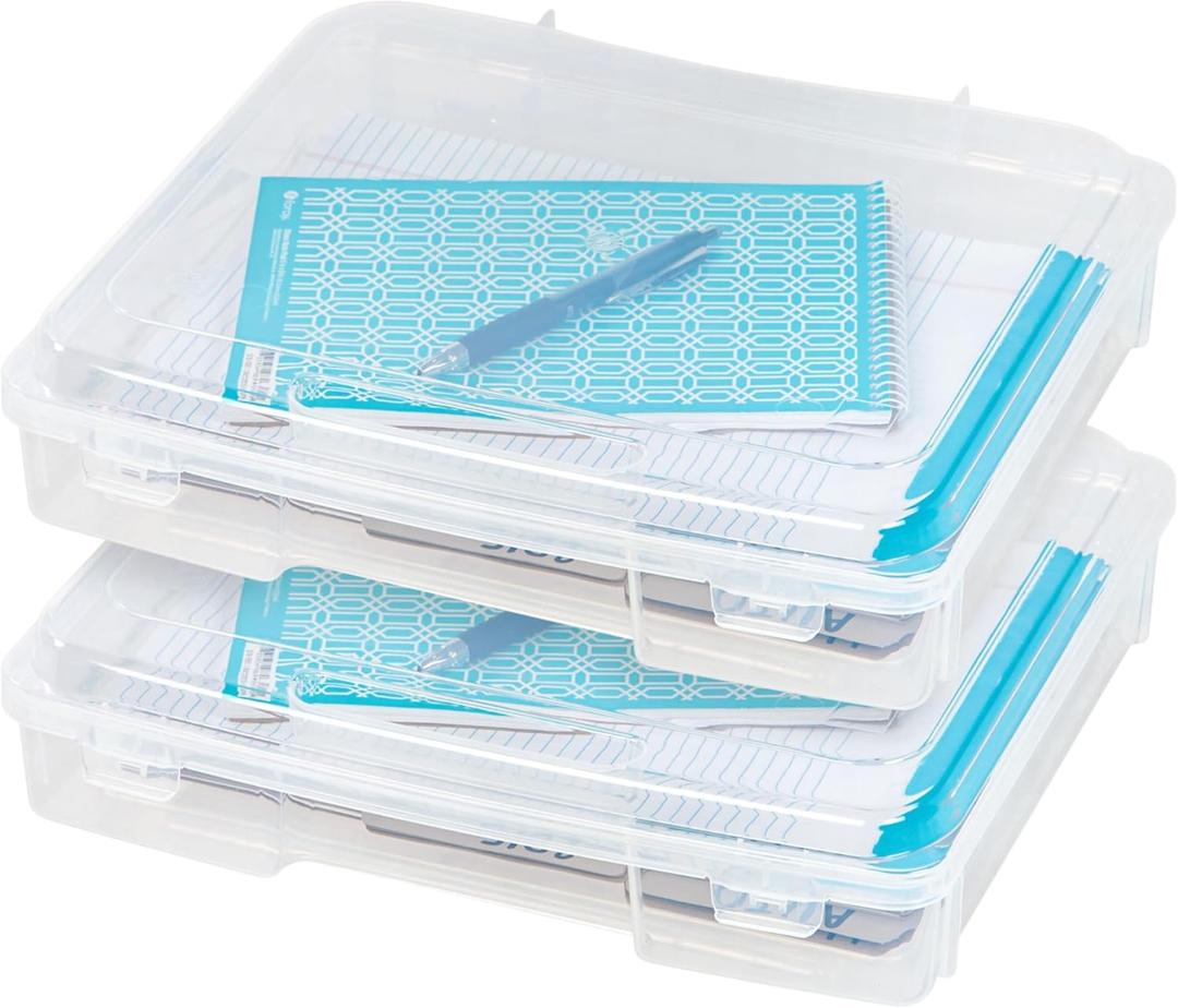 IRIS USA Board Game Storage Craft Organizer Box with Snap-Tight Latch Lid, 2-Pack Portable Plastic Case Bin for Puzzles, Magazines, Hobbies, Art Supplies, Fits 8.5" x 11" & A4 Papers, Thick, Clear