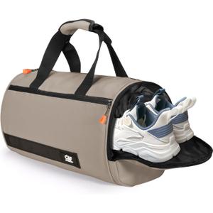 C&F BOGMOST Small Gym Bag for Women & Men,Small Lightweight Duffel Bag Carry On Bags Mini Duffel Travel Bag Waterproof Sports Bags for Workout/Sport/Travel, Khaki,with Shoes Compartment