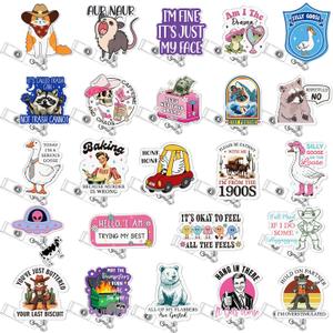 24 Pcs Funny Badge Reel Nurse Cute Retractable Name ID Clip Badge Holder for Doctor Student Medical Assistant Coworker Work Accessories Bulk Gifts(Fun Style)