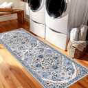 Boho Kitchen Rug Set, 3pcs Non Slip Bohemian Kitchen Rug, Washable Kitchen Floor Mat, Indoor and Outdoor Entryway Floor Mat, Foot Mat, Living Room Area Rug, Home Decoration (Blue & Beige)