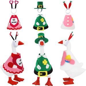 6 PCS 7 Inch Desk Goose Outfits, Valentine's Day, Easter and St. Patrick's Day Desk Goose Costumes Accessories, Spring Holiday Decor for Desktop Goose Statues Office and Home Table