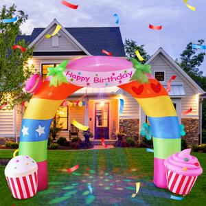 11FT Inflatable Birthday Arch Birthday Decoration, Built-in LED Lights and Colorful Rotating Lights, Suitable for Indoor and Outdoor Yard Lawn Decoration