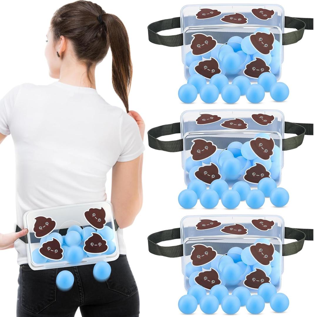 3 Sets Game Shaking Swing Balls Game Set Outdoors Indoors Includes 3 Set Strap Shake Box and 60 Balls with 30 Poop Stickers for Family Games(Blue)