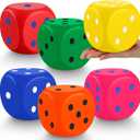 6 Pcs 4 Inch Large Foam Dice Giant Cube with 6 Sided Number Dots Jumbo Soft Slow Big PU Foam Stress Ball for Party Game Math Learning Props Stress Relief Gifts(6 Colors)