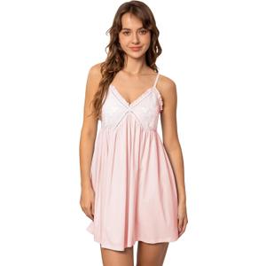 Nanxson Womens Cotton Nightgown Sexy Lace Sleep Dress Victorian Sleepshirt Full Slip Nightwear (Medium, Pink)
