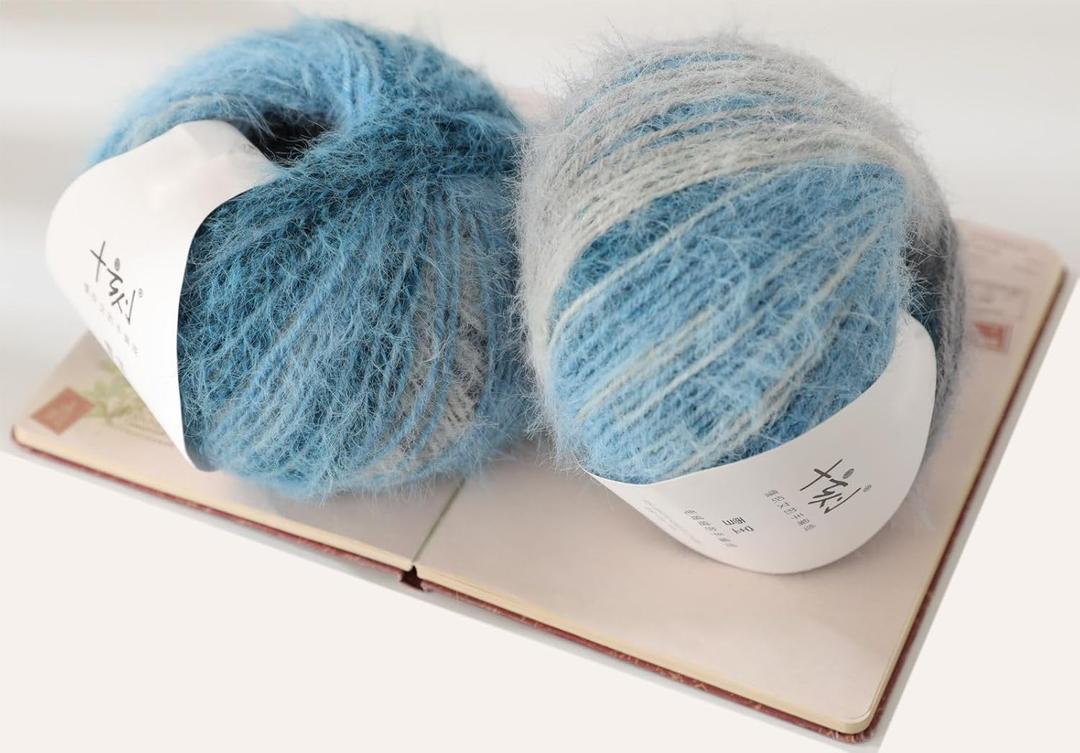 Snowbaby Wool Acrylic Blend Long Pile Yarn,(Worsted) Luxurious Fuzzy Multicolor Gradient Yarn for Knitting and Crocheting Hat Scarf Sweater, 2 * 3.52oz/100g 207yds(Blue Sea Dark Clouds)