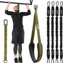 Pull Up Assistance Bands - 4 Heavy Duty Pull Up Bands with Adjustable Strap and Foot Rest - Stackable Pull Up Assist Band Set for Pull Up Bar - Resistance Bands for Pull Ups Chin Ups Strength Training (Military Green)