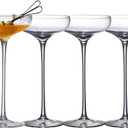 Crystal Cocktail Coupe Glasses, Long Stem, Hand Blown, 8 oz, Set of 4, Clear