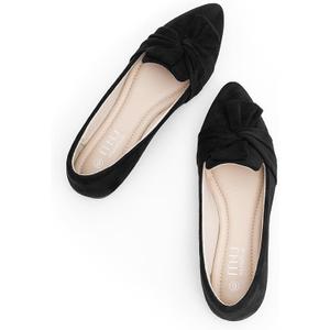 MUSSHOE Women's Flats Dressy Pointed Toe Comfortable Bowknot Ballet Flats Shoes (7, Black White)