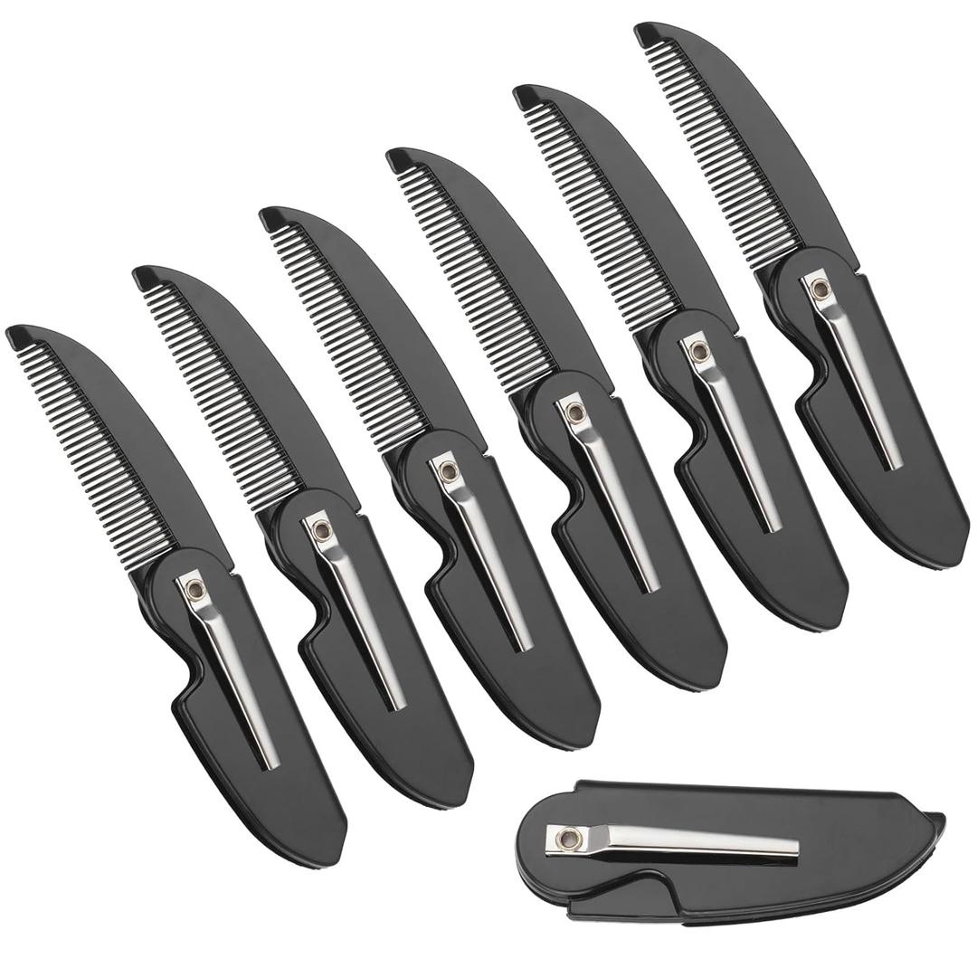 6 Pack Beard Comb for Men, Portable Folding Mustache Comb, Travel Pocket Size Hair & Facial Hair Grooming Kit, Premium Plastic Mens Combs for Beard Care, Gift Idea