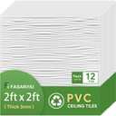 PVC Drop-in Ceiling Tiles 2x2 ft - Case of 12 Covers 48 Sq Ft, Easy Installation for Suspended Grid Ceiling.Waterproof, Washable, Fire Rated Acoustic Panels