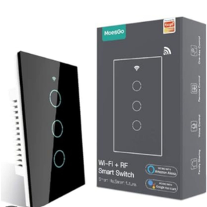 MoesGo WiFi Smart Wall Light Switch,Glass Panel, Multi-Control(3 Way), 2.4GHz Wi-Fi Touch Switches, Neutral Wire Required, Remote Control Smart Life/Tuya App, Work with Alexa, Google Home Black 4 Gang