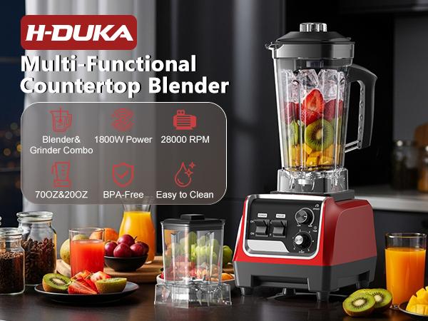 H-Duka Blender for Smoothies with 1800 Watt Motor Powerful Countertop Blenders for Kitchen 70OZ Large Capacity Smoothie Blender and Grinder Combo for Ice Crush Frozen Drinks Puree