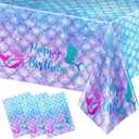 DaiUni 3PCS Mermaid Birthday Tablecloths for Birthday Party Decoration, Plastic Disposable Rectangle Table Covers for Kids Girls Party Supplies, 54" x 108"